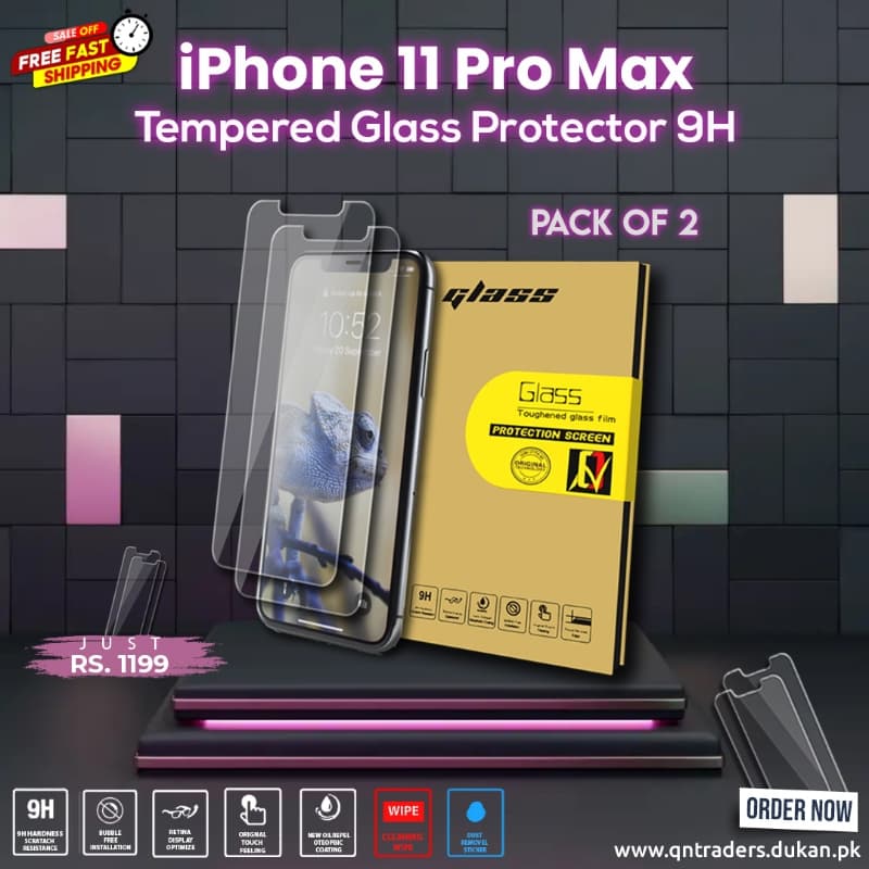 iPhone 11 Pro Max Tempered Screen Glass Protector ( Pack of 2 )