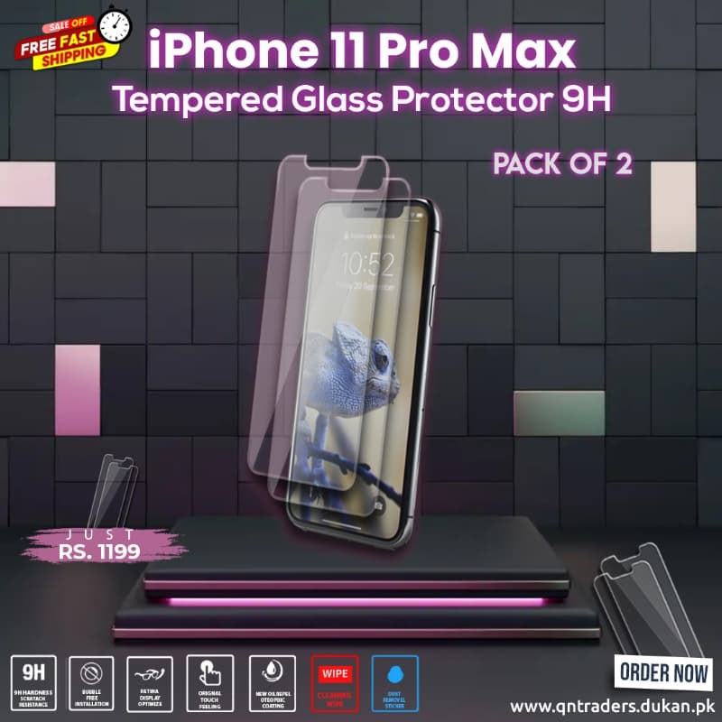 iPhone 11 Pro Max Tempered Screen Glass Protector ( Pack of 2 )