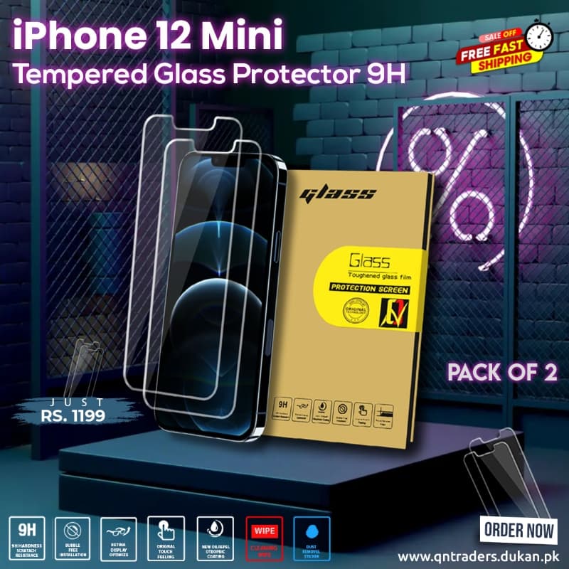 iPhone 12 Mini Tempered Screen Glass Protector ( Pack of 2 )