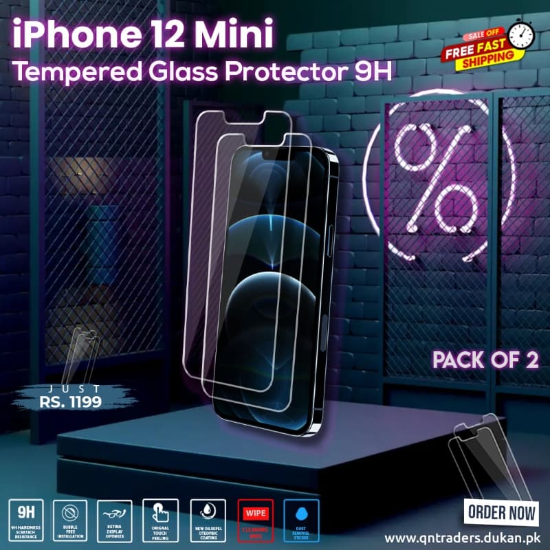 iPhone 12 Mini Tempered Screen Glass Protector ( Pack of 2 )