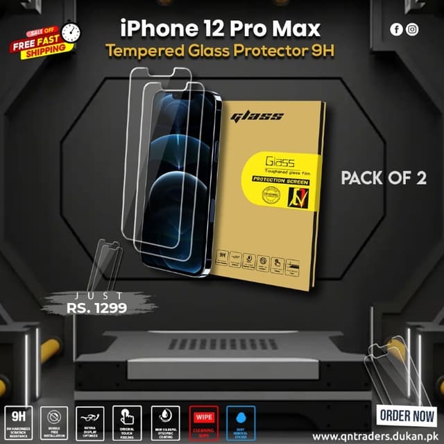 iPhone 12 Pro Max Tempered Screen Glass Protector ( Pack of 2 )