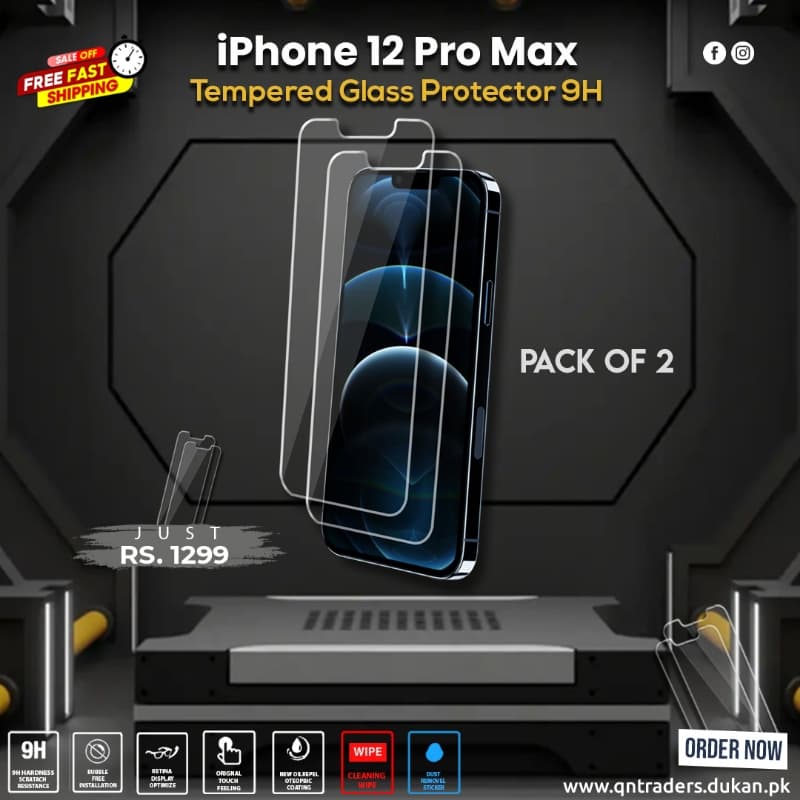 iPhone 12 Pro Max Tempered Screen Glass Protector ( Pack of 2 )