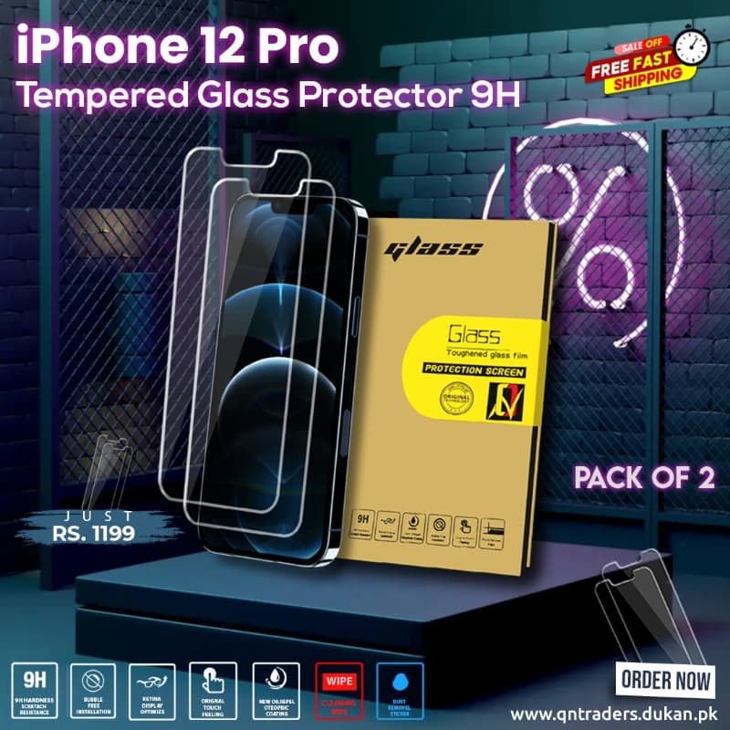 iPhone 12 Pro Tempered Screen Glass Protector ( Pack of 2 )