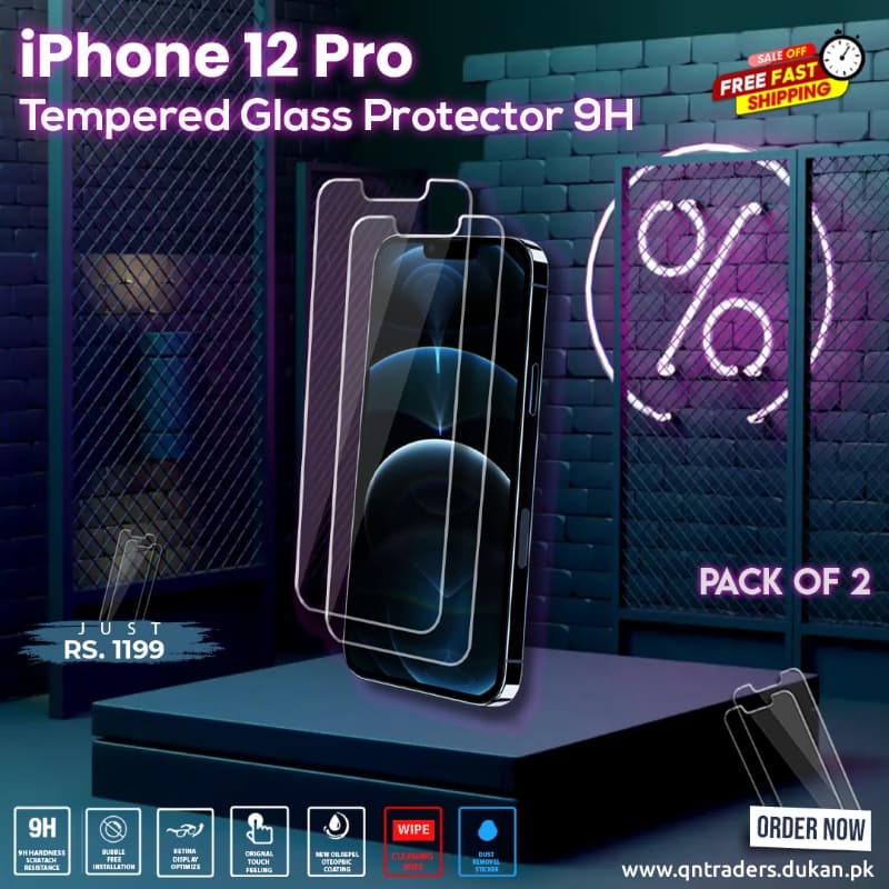 iPhone 12 Pro Tempered Screen Glass Protector ( Pack of 2 )