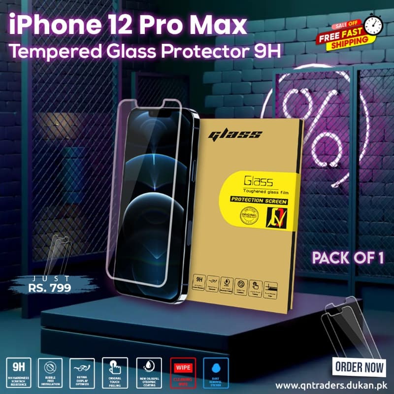 iPhone 12 Pro Max Tempered Screen Glass Protector ( Pack of 1)