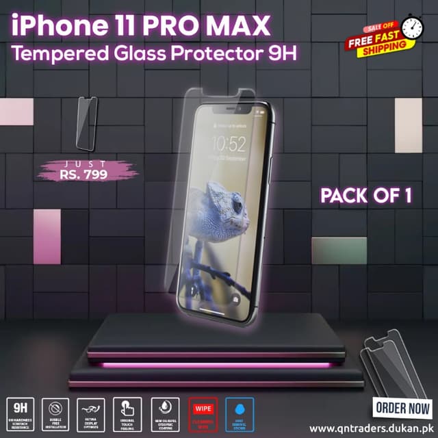iPhone 11 Pro Max Tempered Screen Glass Protector ( Pack of 1)