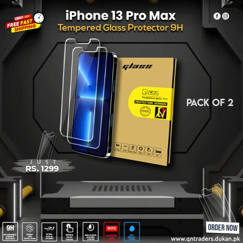 iPhone 13 Pro Max Tempered Screen Glass Protector ( Pack of 2 )