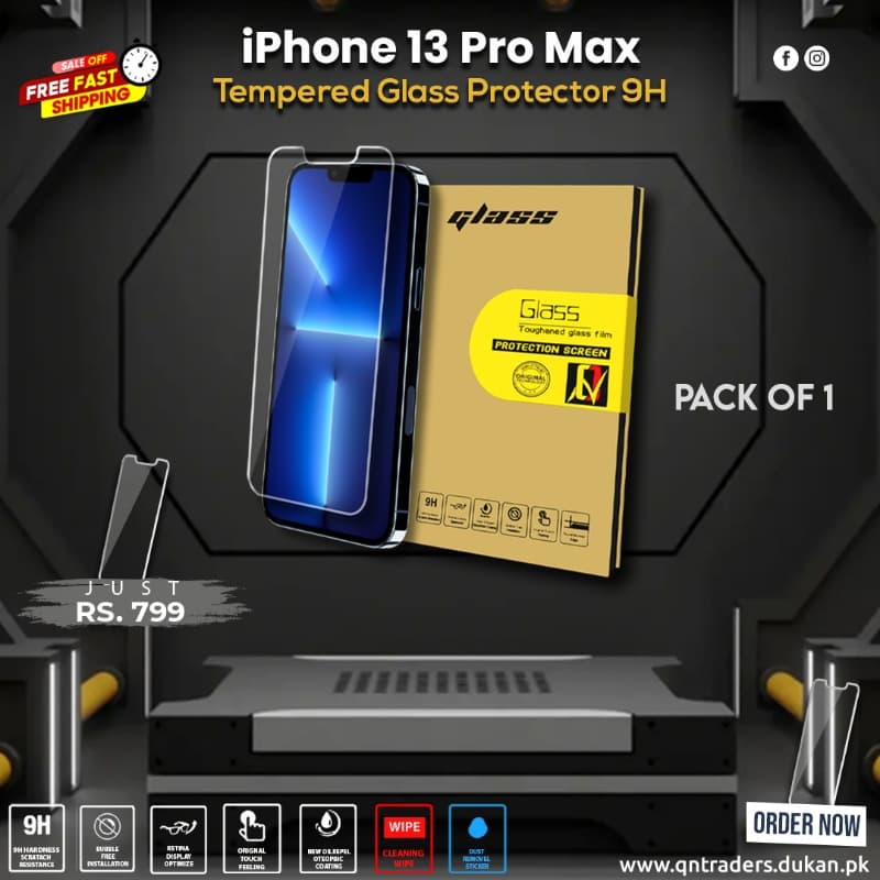 iPhone 13 Pro Max Tempered Screen Glass Protector ( Pack of 1 )