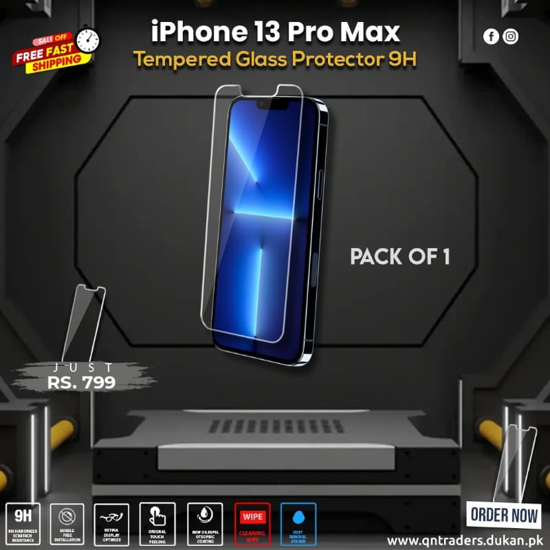 iPhone 13 Pro Max Tempered Screen Glass Protector ( Pack of 1 )